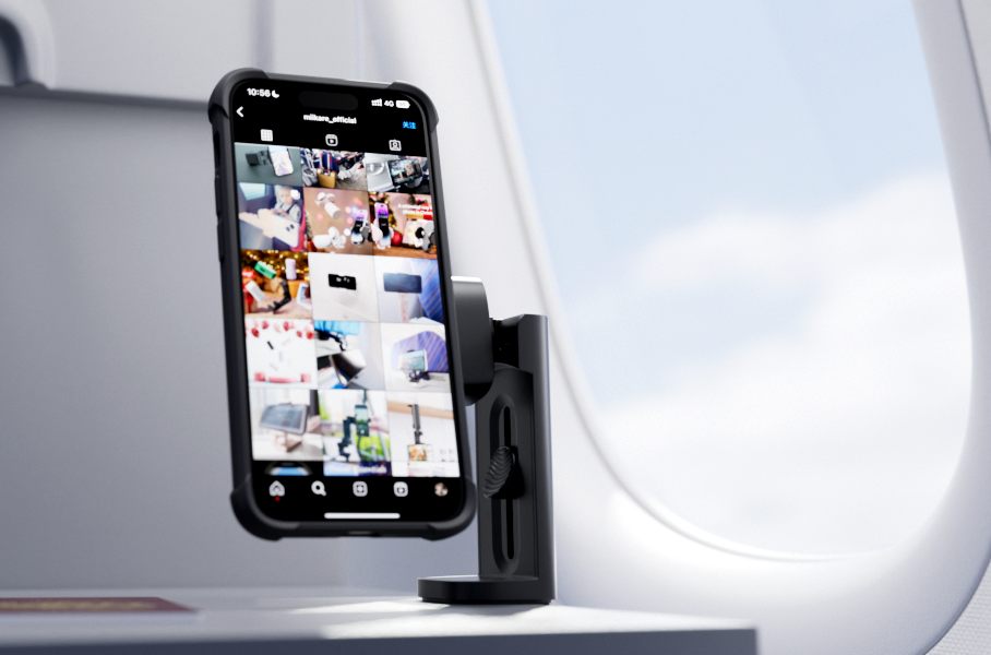 MiiKARE airplane phone holder by a plane window